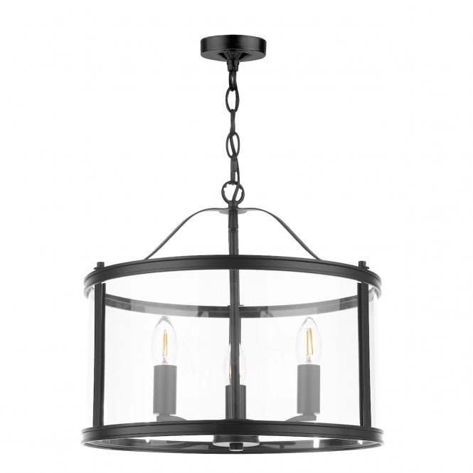 Harrington 3 Light Ceiling Pendant in Matt Black & Glass