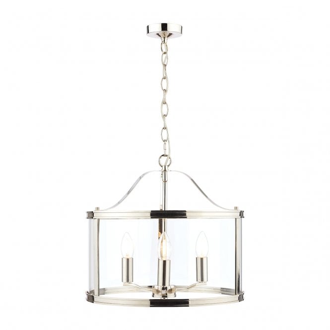 Harrington 3 Light Ceiling Pendant in Polished Nickel & Glass