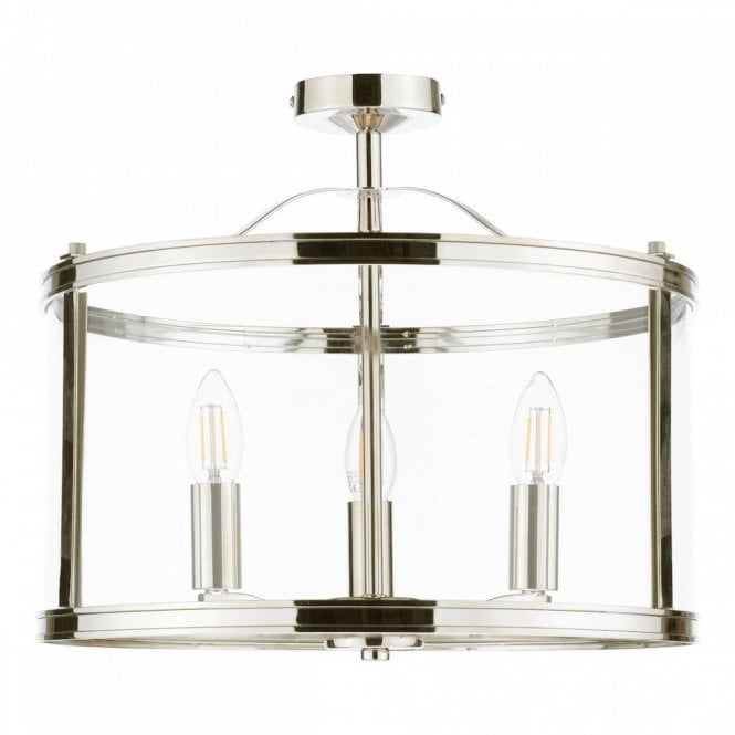 Harrington 3 Light Semi-Flush Ceiling Light in Polished Nickel & Glass