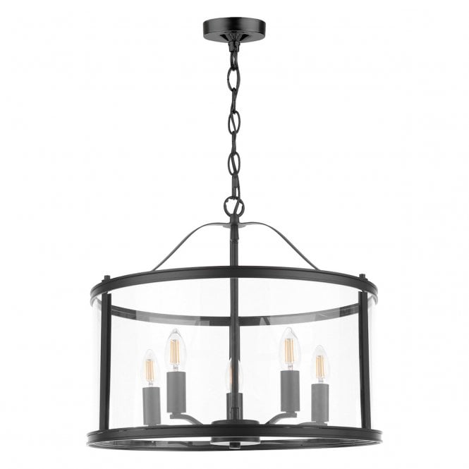 Harrington 5 Light Ceiling Pendant in Matt Black & Glass