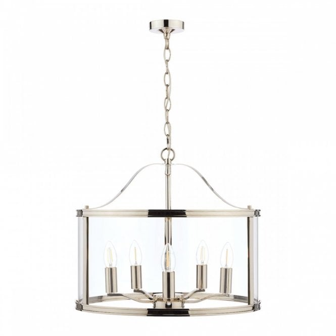 Harrington 5 Light Ceiling Pendant in Polished Nickel & Glass