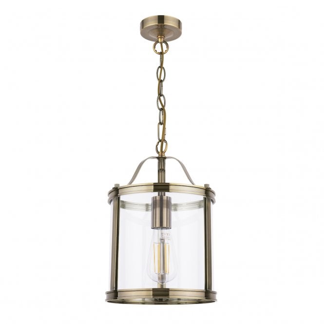 Harrington Ceiling Pendant in Antique Brass & Glass