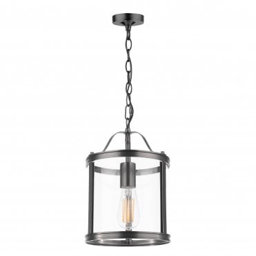 matt black and glass lantern style ceiling pendant