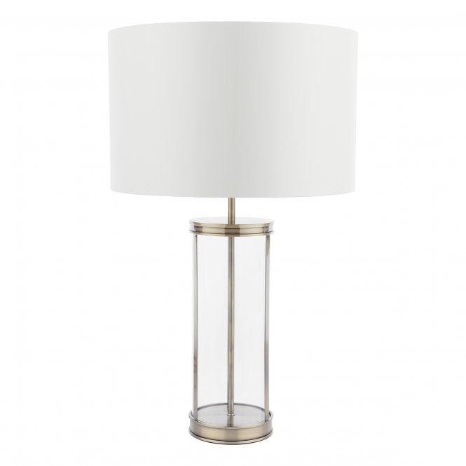 Harrington Large Table Lamp in Antique Brass & Glass with Linen Shade