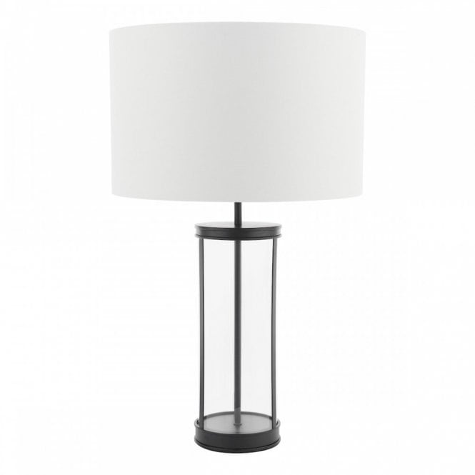 Harrington Large Table Lamp in Matt Black & Glass with Linen Shade