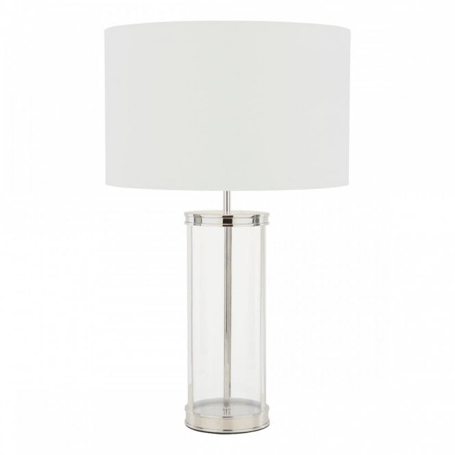 Harrington Large Table Lamp in Polished Nickel & Glass with Linen Shade