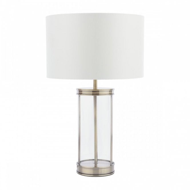 Harrington Small Table Lamp in Antique Brass & Glass with Linen Shade