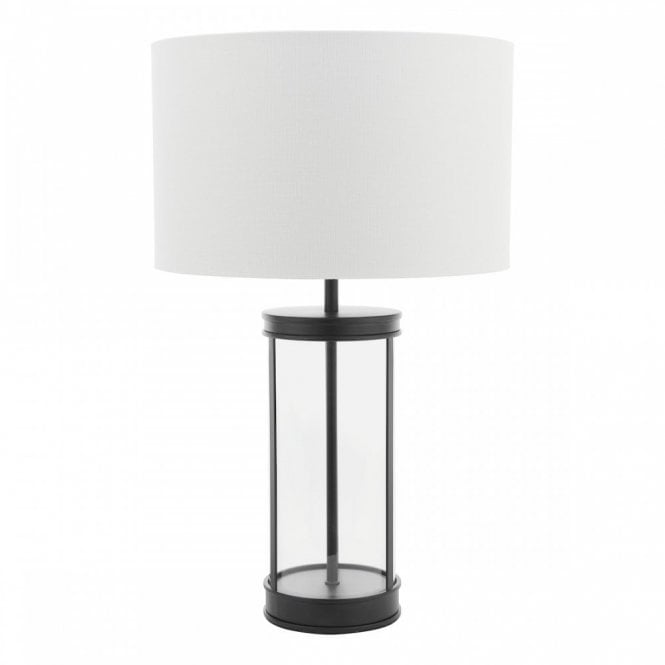 Harrington Small Table Lamp in Matt Black & Glass with Linen Shade