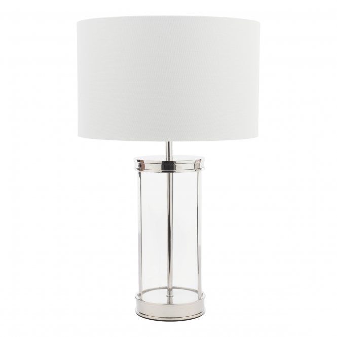 Harrington Small Table Lamp in Polished Nickel & Glass with Linen Shade