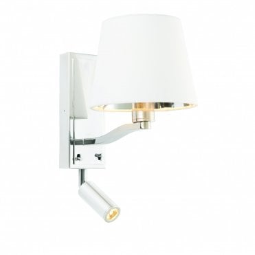 HARVEY 1 Light Wall Light & Spot & 3W Bright Nickel Finish & Vintage White Faux Silk