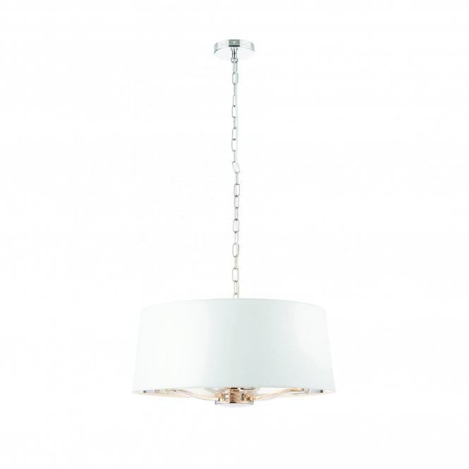 HARVEY 3 Light Ceiling Pendant Bright Nickel Finish & Vintage White Faux Silk