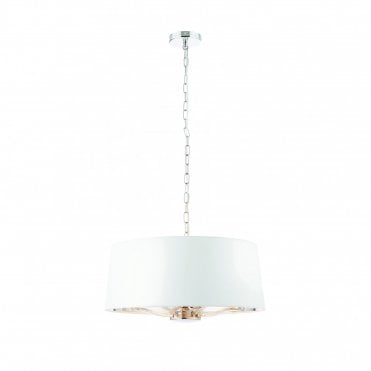 HARVEY 3 Light Ceiling Pendant Bright Nickel Finish & Vintage White Faux Silk