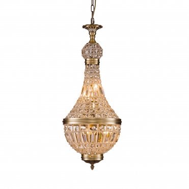 HAVERSHAM Pendant 6 Light Antique Brass Crystal Beaded Frame with K9 Faceted Crystals