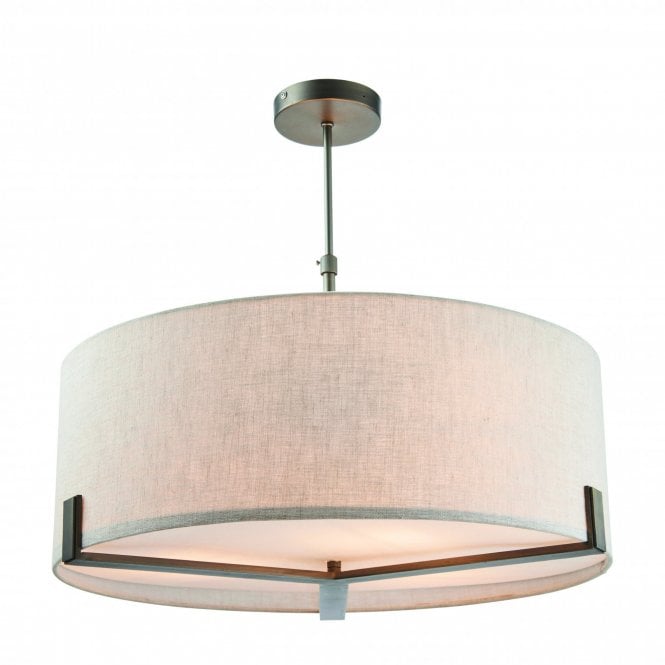 HAYFIELD 3 Light Ceiling Pendant Brushed Bronze Finish & Natural Linen