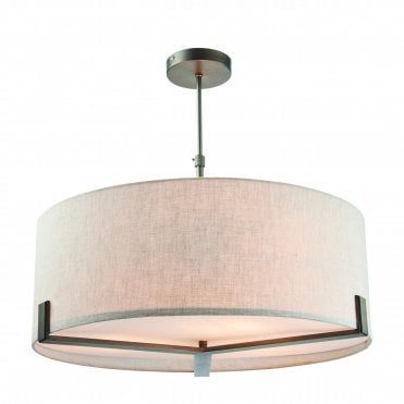 HAYFIELD 3 Light Ceiling Pendant Brushed Bronze Finish & Natural Linen