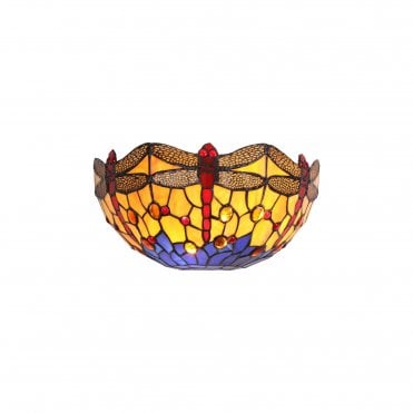 HAZEL 2 Light Handcrafted Tiffany Wall Light Orange/Blue Dragonfly