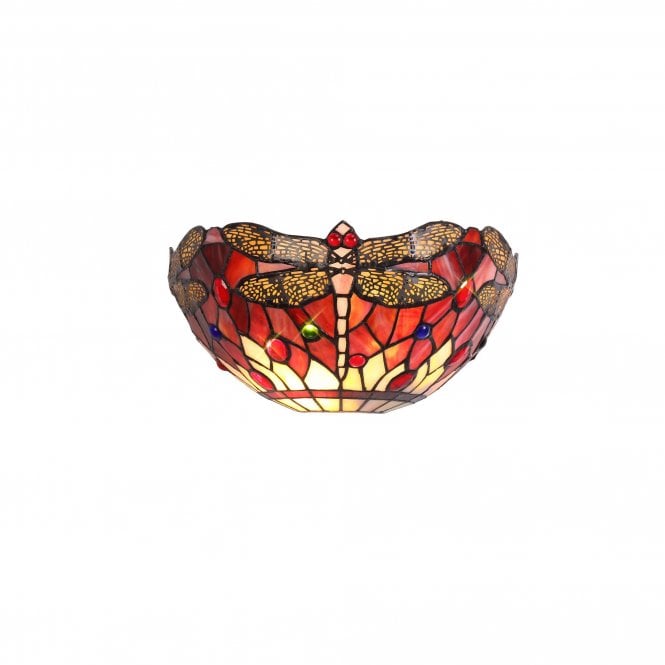 HAZEL 2 Light Handcrafted Tiffany Wall Light Purple and Pink Dragonfly