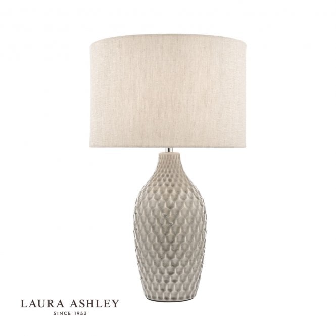 Heathfield Ceramic Table Lamp - Gloss Grey with Natural Linen Shade