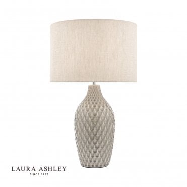 Heathfield Ceramic Table Lamp - Gloss Grey with Natural Linen Shade