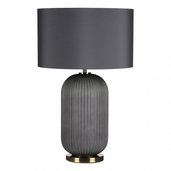 HELICON Table Lamp | Grey Ribbed Glass and Antique Brass With Shade