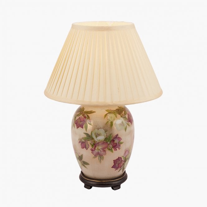 HELLEBORE Medium Oval Table Lamp with Silk Knife Pleat Balloon Lined Almond Shade 40cm