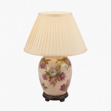 Medium Oval Table Lamp with Silk Knife Pleat Balloon Lined Almond Shade 40cm