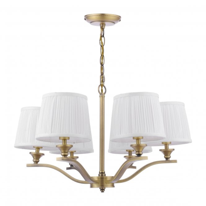 Hemsley 6 Light Pendant Matt Antique Brass with Pleated Shades