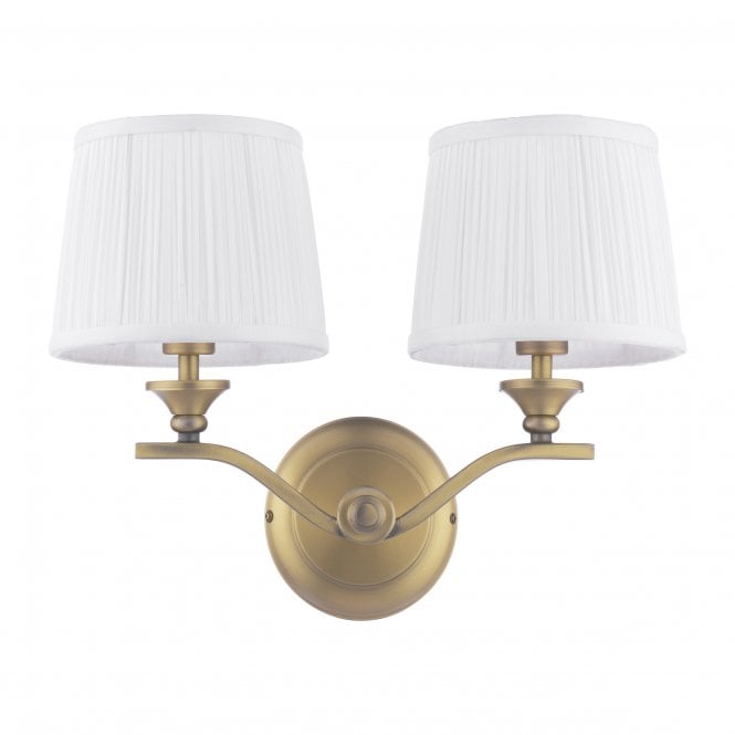 Hemsley Double Wall Light Matt Antique Brass with Pleated Shades