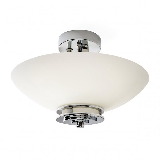 HENDRIK 2 Light Bathroom Semi Flush Ceiling Light Polished Chrome Opal Glass
