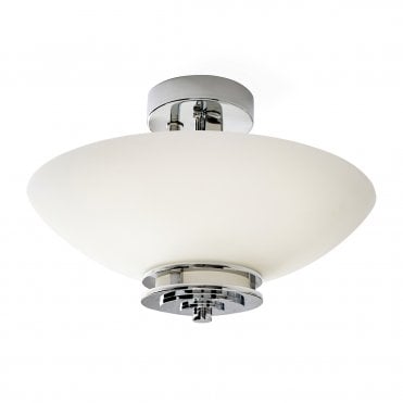 2 Light Bathroom Semi Flush Ceiling Light Polished Chrome Opal Glass