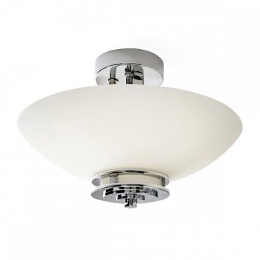 HENDRIK 2 Light Bathroom Semi Flush Ceiling Light Polished Chrome Opal Glass