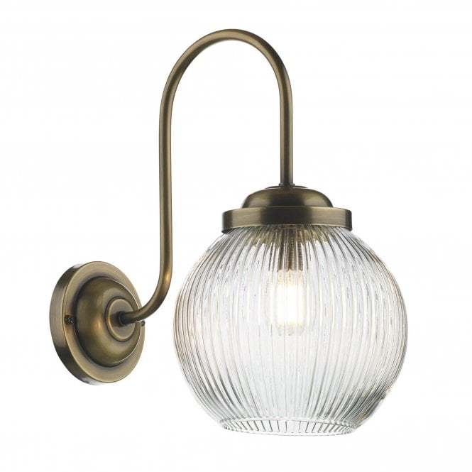 HENLEY Swan Neck Wall light in Antique Brass with Ribbed Glass Globe Shade