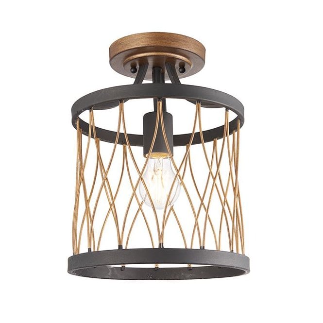 HESTON Semi-Flush Ceiling Pendant Basket Black Bronze