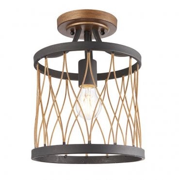 HESTON Semi-Flush Ceiling Pendant Basket Black Bronze