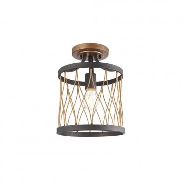 HESTON Semi-Flush Ceiling Pendant Basket Black Bronze