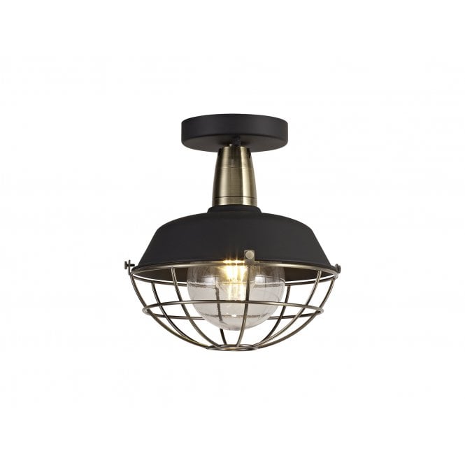 HEXACAGE Semi-Flush Ceiling Light, IP65, Matt Black Antique Brass,