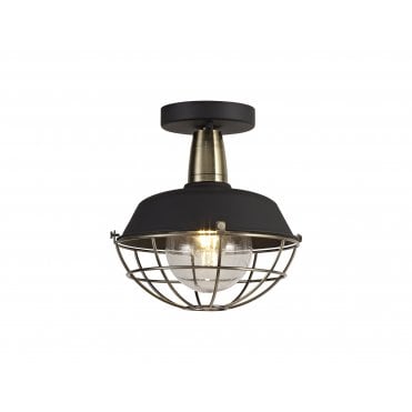 HEXACAGE Semi-Flush Ceiling Light, IP65, Matt Black Antique Brass,