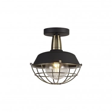HEXACAGE Semi-Flush Ceiling Light, IP65, Matt Black Antique Brass,