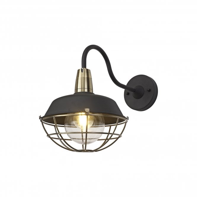 HEXACAGE Wall Lamp, IP65, Matt Black Antique Brass,