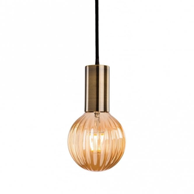 HHUDSON Ceiling Pendant in Antique Brass with Decorative Ribbed Globe LED Bulb