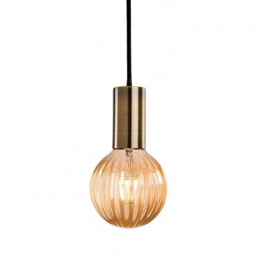 HHUDSON Ceiling Pendant in Antique Brass with Decorative Ribbed Globe LED Bulb