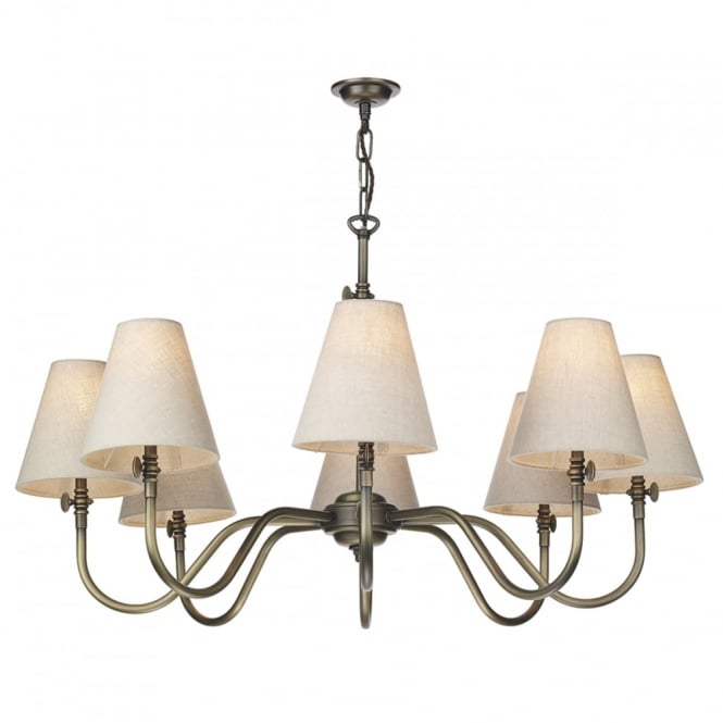 HICKS - 8 Light Ceiling Pendant In Antique Brass With Shades