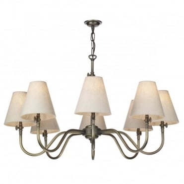 HICKS - 8 Light Ceiling Pendant In Antique Brass With Shades