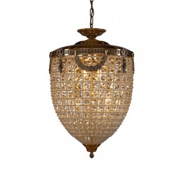 HIGHGROVE Ceiling Pendant 4 Light Antique Brass Crystal Beaded Frame with K9 Crystals