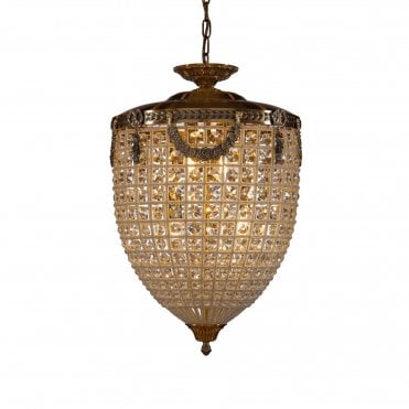HIGHGROVE Ceiling Pendant 4 Light Antique Brass Crystal Beaded Frame with K9 Crystals
