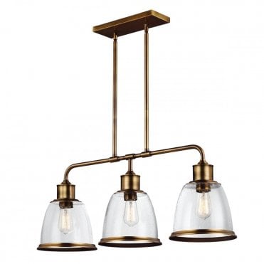 HOBSON Industrial 3 Light Ceiling Pendant Aged Brass Seeded Glass