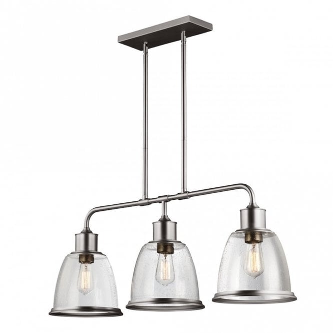 HOBSON Industrial 3 Light Ceiling Pendant Nickel Seeded Glass