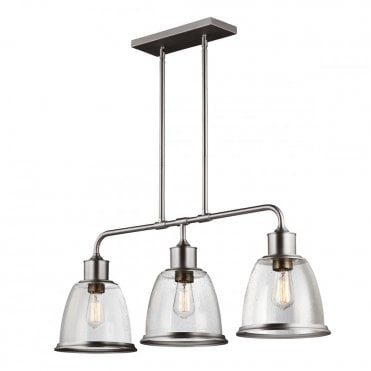 HOBSON Industrial 3 Light Ceiling Pendant Nickel Seeded Glass