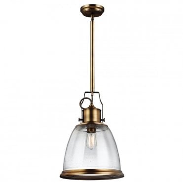 HOBSON Industrial Ceiling Pendant Aged Brass Seeded Glass in Brass