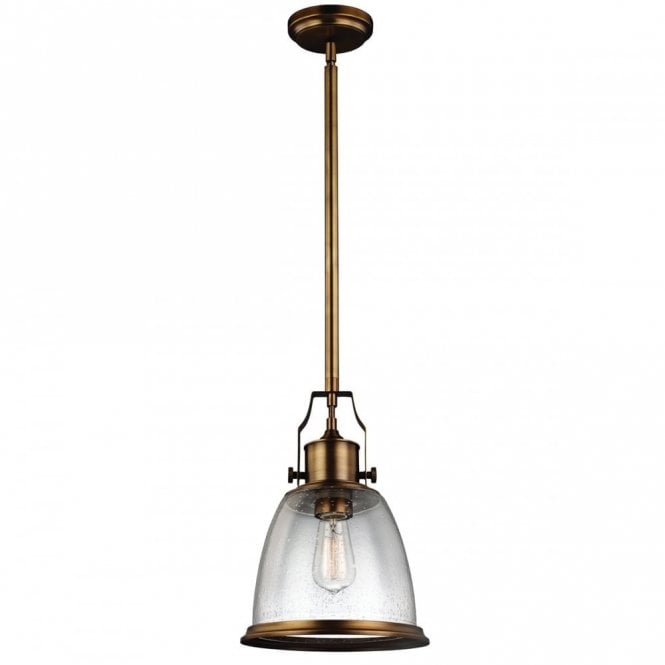 HOBSON Industrial Ceiling Pendant Aged Brass Seeded Glass